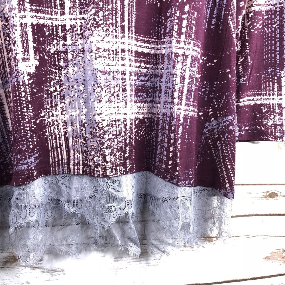 LOGO purple gray print lace hem layered tunic top - Picture 5 of 8